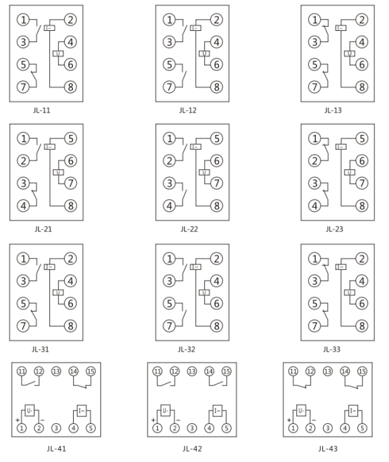 JL-23內(nèi)部接線及外引接線圖(正視圖) JL-23內(nèi)部接線及外引接線圖(正視圖)