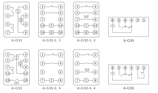 JL-C/21-1、2反時限電流繼電器內部接線及外引接線圖(正視圖) JL-C/21-1、2反時限電流繼電器內部接線及外引接線圖(正視圖)