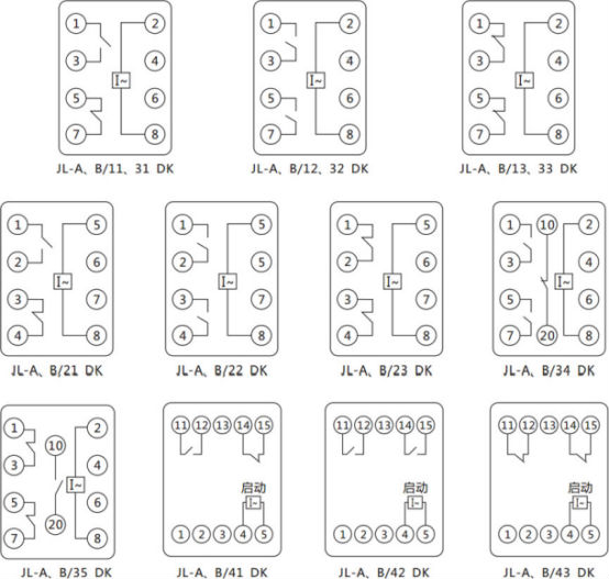 JL-A、B/13 DK無輔源電流繼電器內部接線及外引端子圖(正視圖) JL-A、B/13 DK無輔源電流繼電器內部接線及外引端子圖(正視圖)