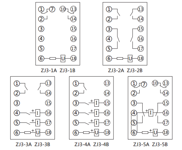 ZJ3-1B快速中間繼電器內部接線圖及外引接線圖(正視圖) ZJ3-1B快速中間繼電器內部接線圖及外引接線圖(正視圖)