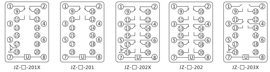 JZY(J)-32靜態中間繼電器內部接線圖及外引接線圖 JZY(J)-32靜態中間繼電器內部接線圖及外引接線圖