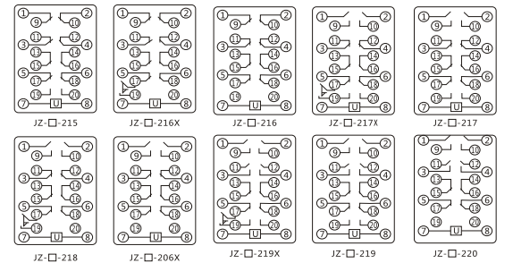 JZY(J)-32靜態中間繼電器內部接線圖及外引接線圖 JZY(J)-32靜態中間繼電器內部接線圖及外引接線圖