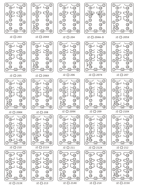 JZY(J)-32靜態中間繼電器內部接線圖及外引接線圖 JZY(J)-32靜態中間繼電器內部接線圖及外引接線圖