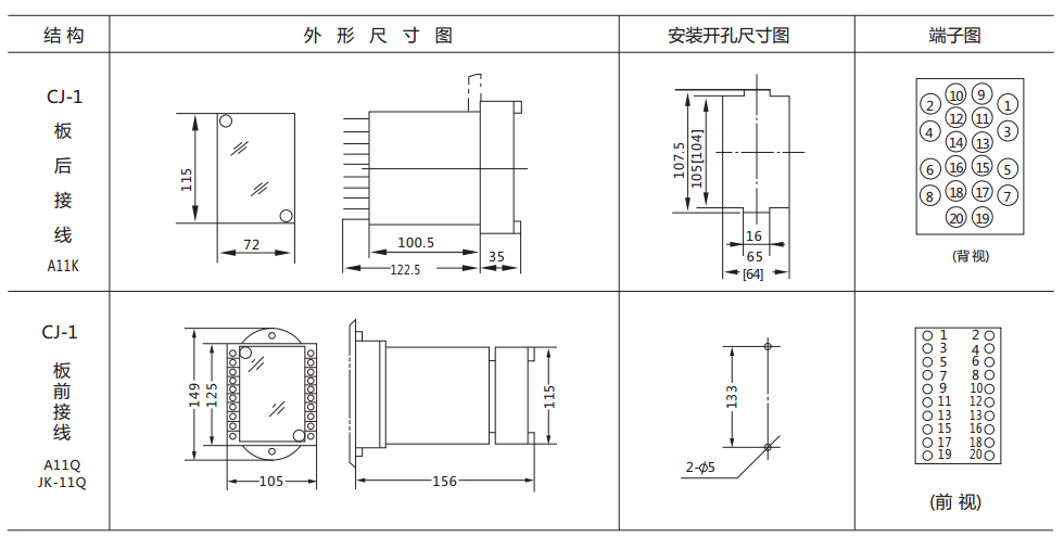 DY-35/Z電壓繼電器外形及開孔尺寸圖 DY-35/Z電壓繼電器外形及開孔尺寸圖