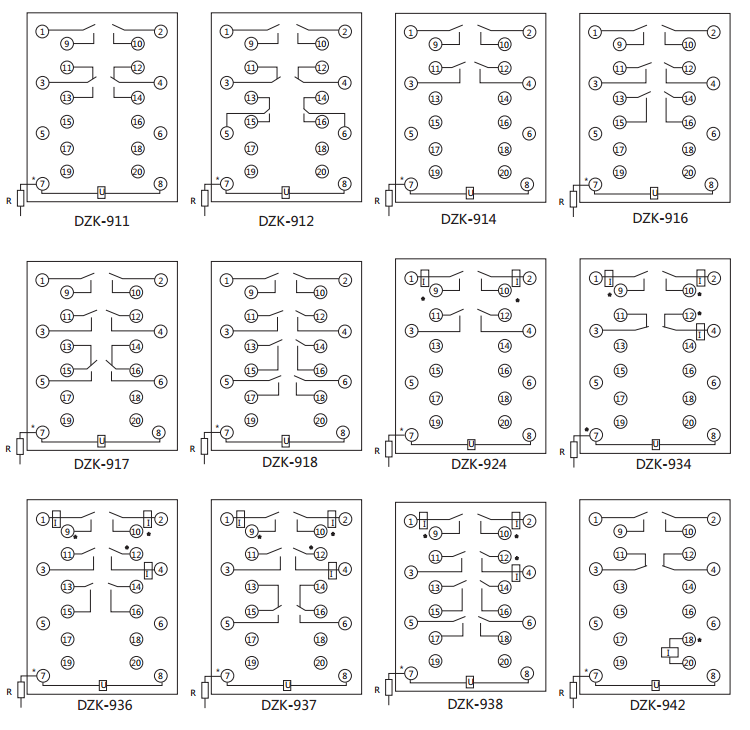 DZK-937快速中間繼電器內(nèi)線接線及外引接線圖(正視圖) DZK-937快速中間繼電器內(nèi)線接線及外引接線圖(正視圖)